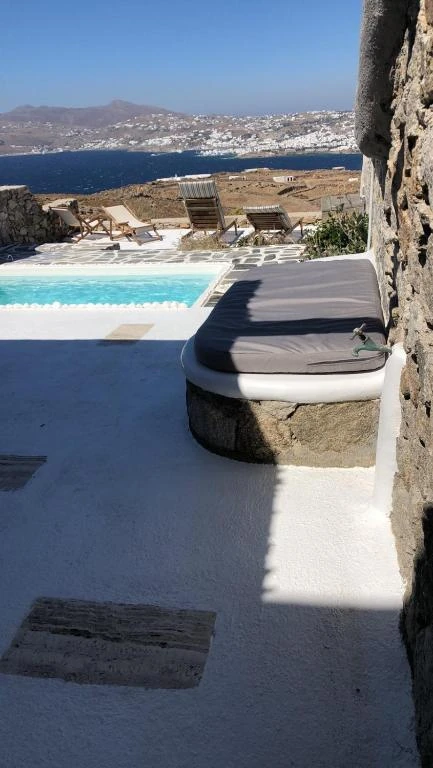 Poolside, in the shade of the terrace